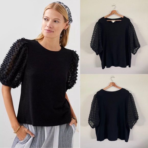 Anthropologie Maeve Woven Puff Sleeve Back Sheer Sleeve Top - Picture 1 of 10